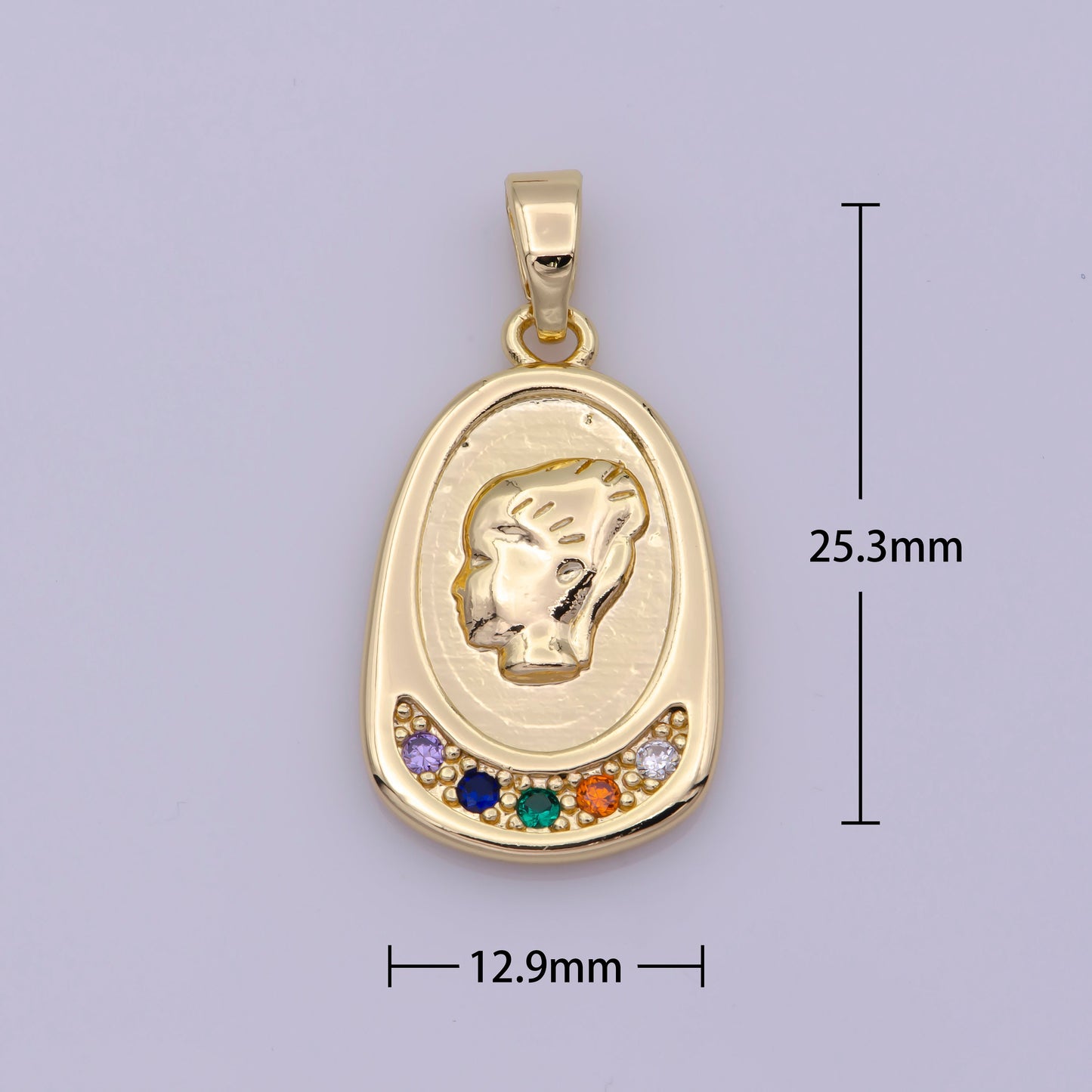 16K Gold Filled Portrait Women Charm Cameo Micro Paved Multicolor CZ Pendant | N501