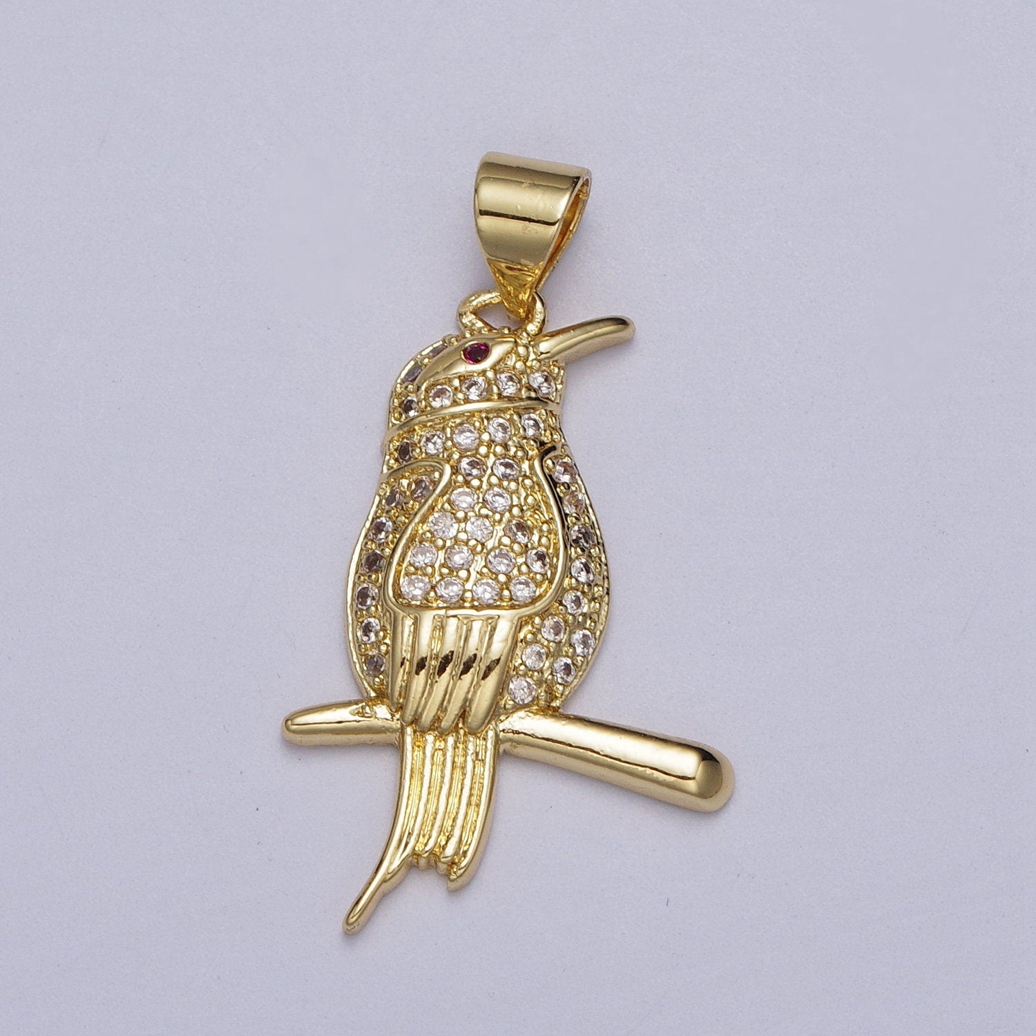24K Gold Filled Raven Charm for Necklaec Pendant CZ Raven Jewelr Silver Crow Necklace, Bird Necklace Dangle Charm Supply AA004