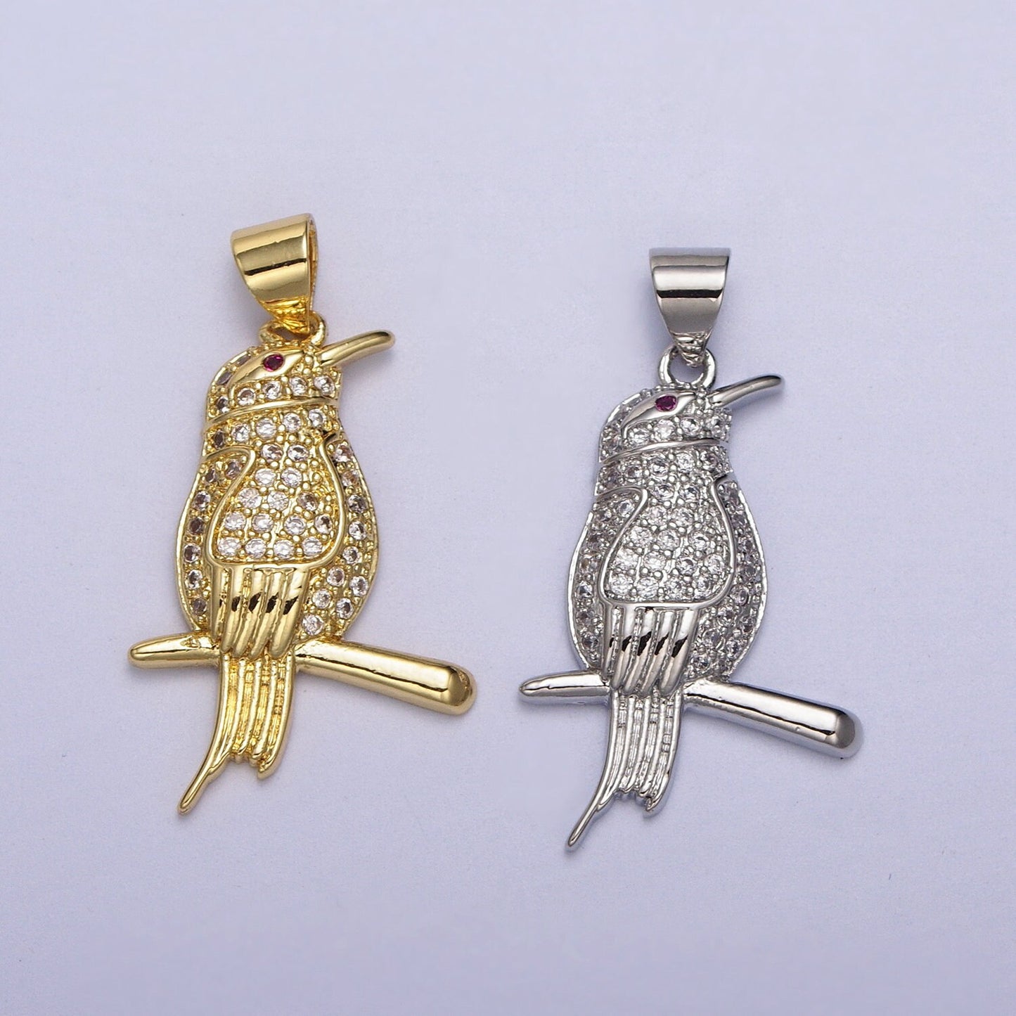24K Gold Filled Raven Charm for Necklaec Pendant CZ Raven Jewelr Silver Crow Necklace, Bird Necklace Dangle Charm Supply AA004