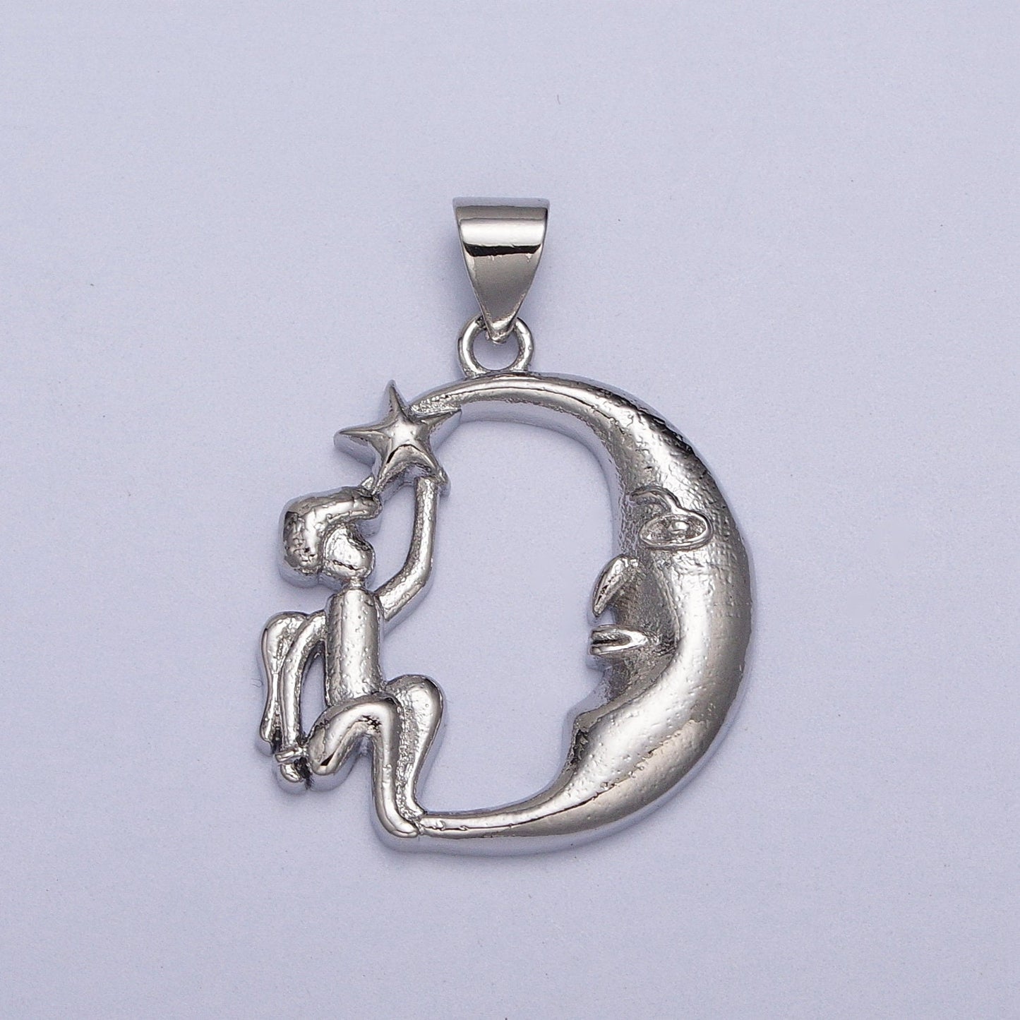 24k Gold Filled Angel Star on the Crescent Moon Pendant in Gold & Silver | AA002 A003