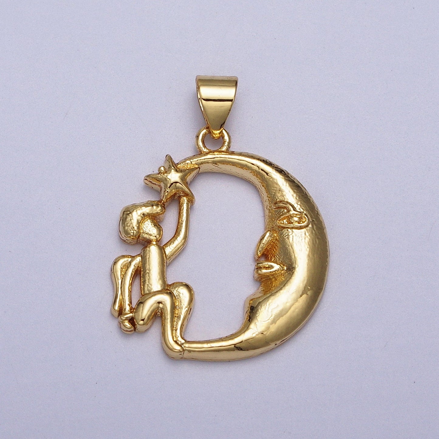 24k Gold Filled Angel Star on the Crescent Moon Pendant in Gold & Silver | AA002 A003