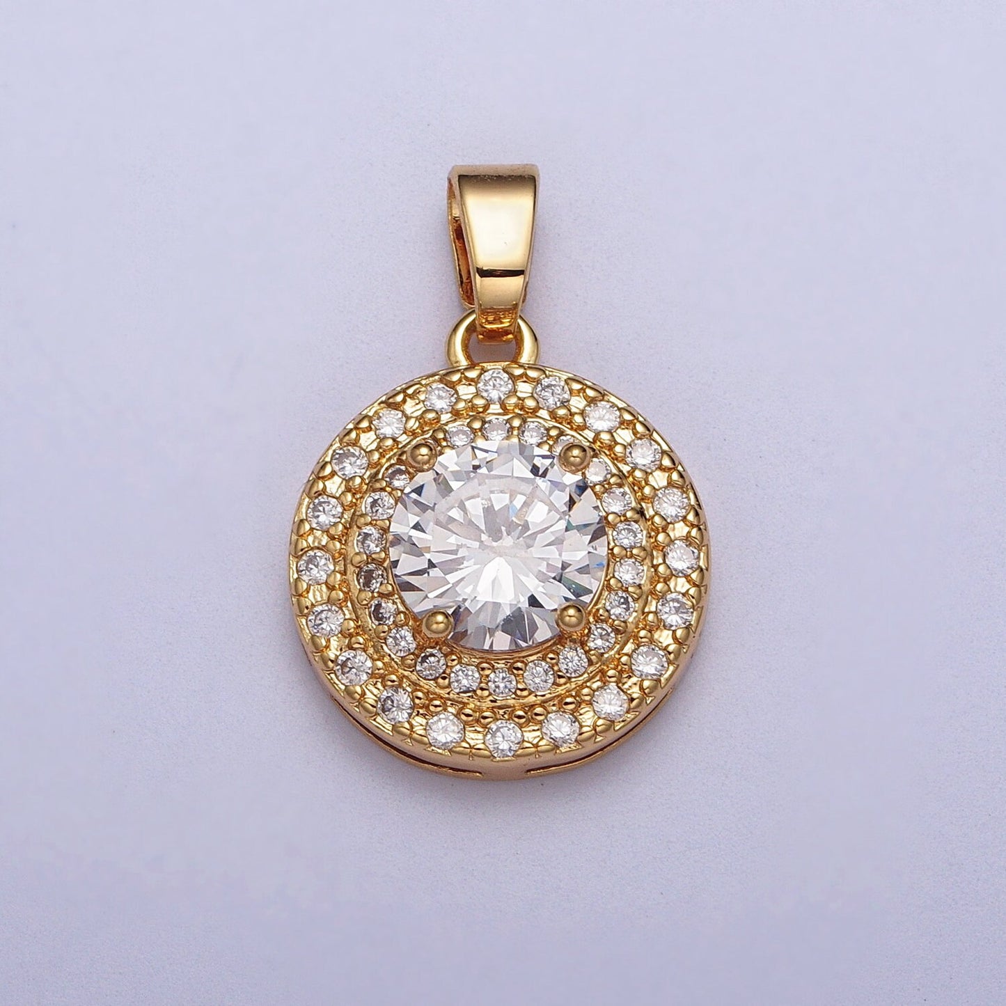 Circle Solitaire Clear, Red, Blue, Green CZ Charm Micro Paved Round Gold Pendant For Minimalist Jewelry Dangle Charm AA014