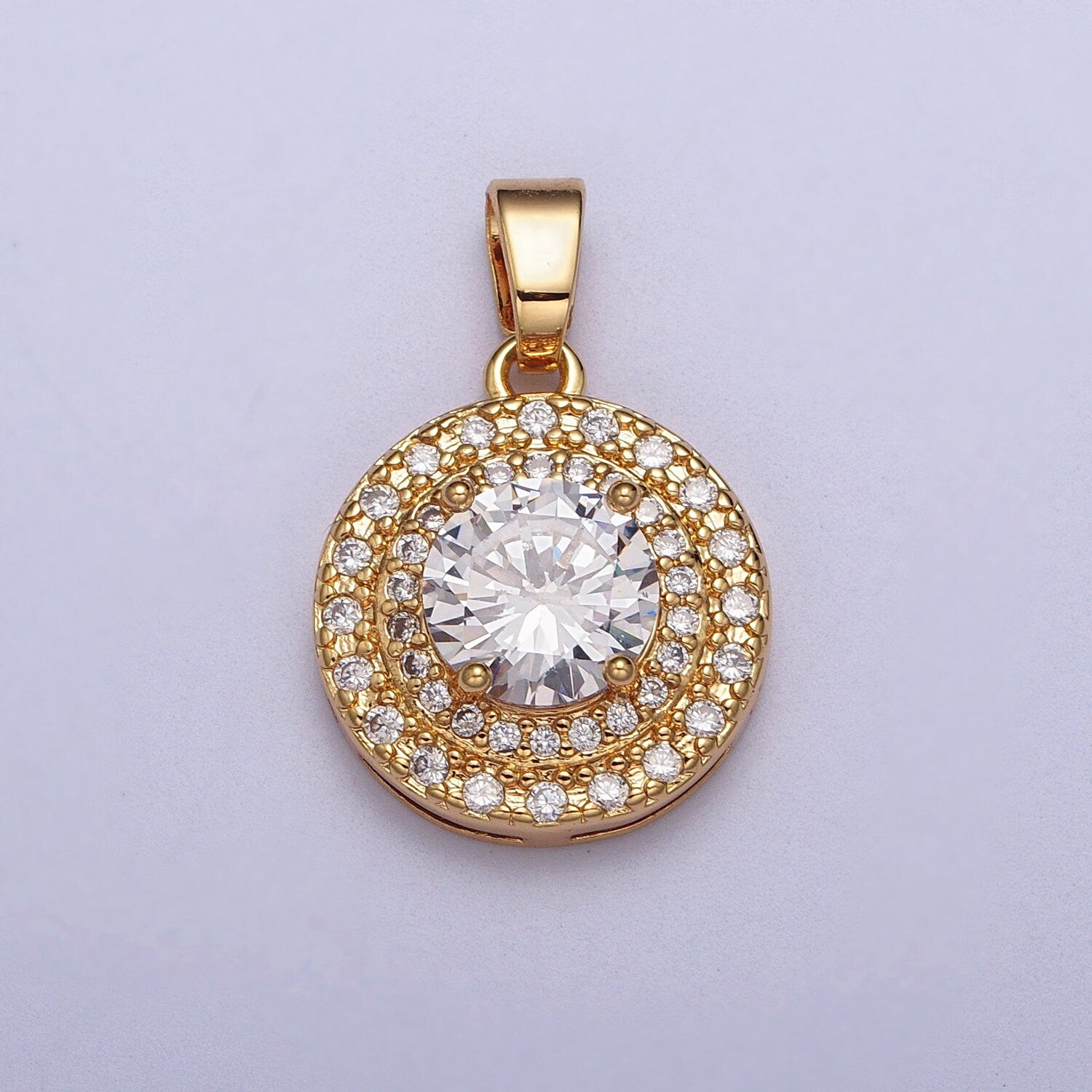 Circle Solitaire Clear, Red, Blue, Green CZ Charm Micro Paved Round Gold Pendant For Minimalist Jewelry Dangle Charm AA014