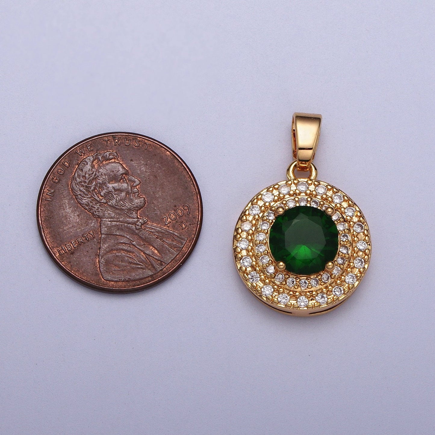 Circle Solitaire Clear, Red, Blue, Green CZ Charm Micro Paved Round Gold Pendant For Minimalist Jewelry Dangle Charm AA014