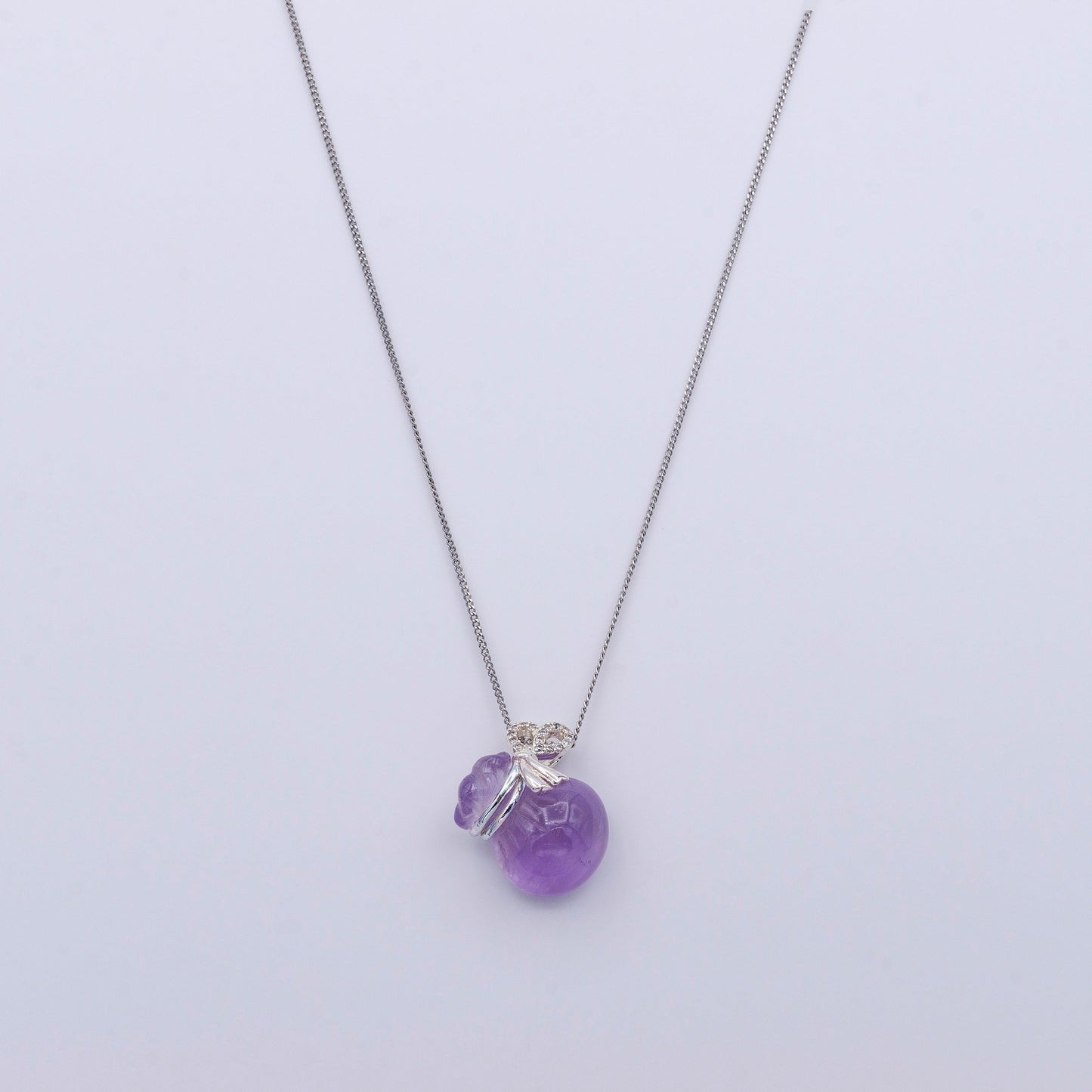 Purple Amethyst Money Bag Necklace 925 Sterling Silver Chain Lucky Money Bag Charm Cubic Zirconia for Minimalist Jewelry Gift Idea Christmas