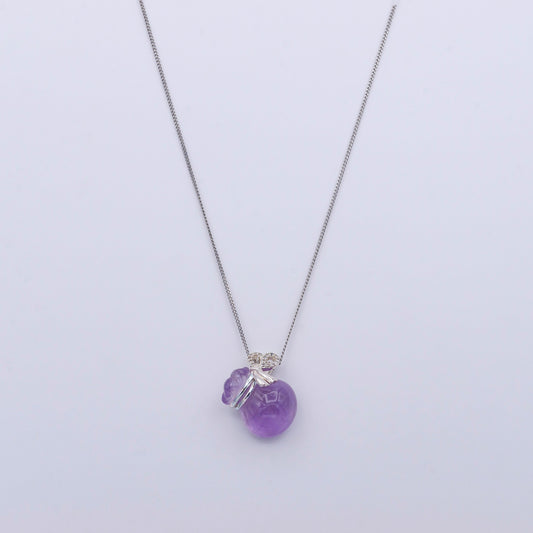 Purple Amethyst Money Bag Necklace 925 Sterling Silver Chain Lucky Money Bag Charm Cubic Zirconia for Minimalist Jewelry Gift Idea Christmas