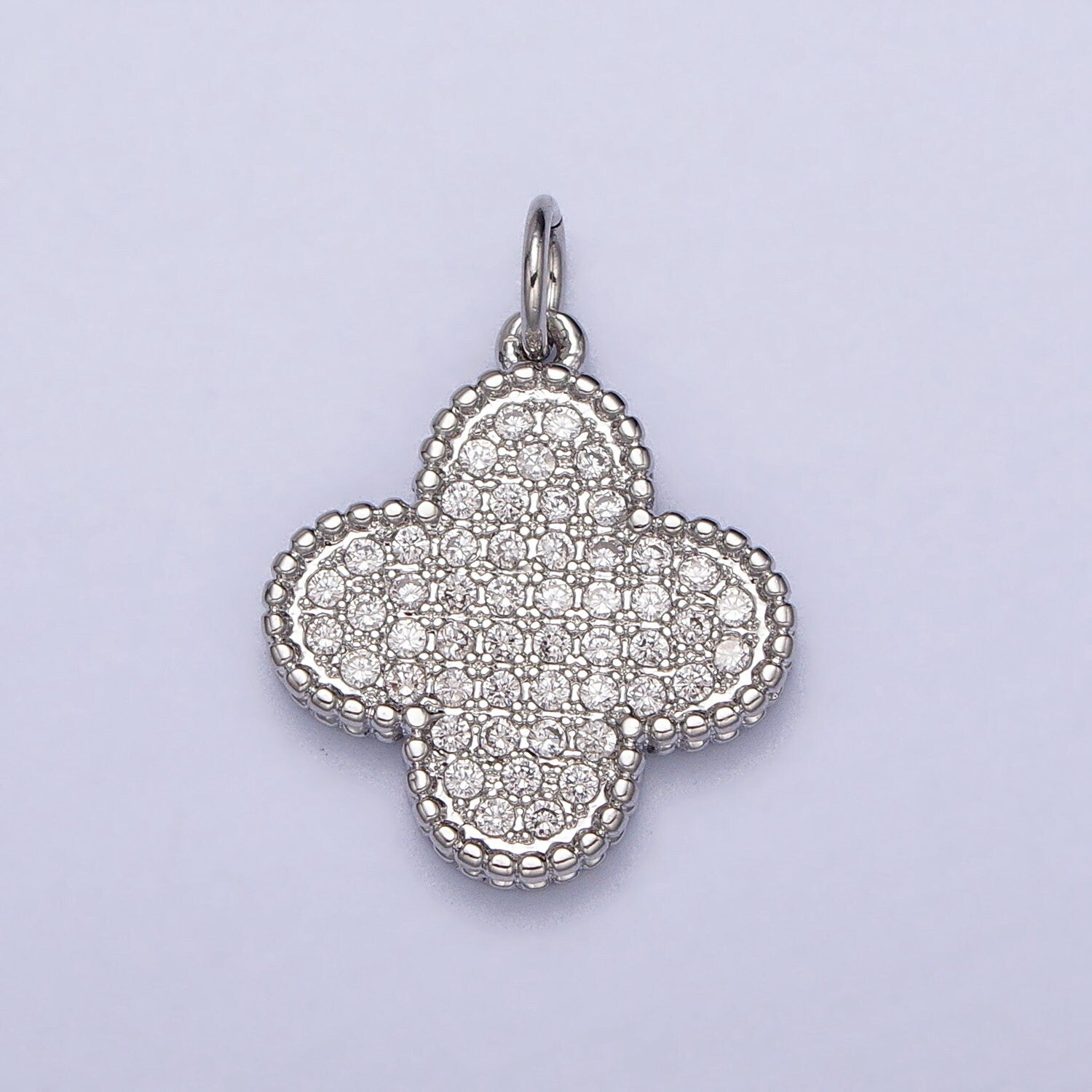 Gold Clover Charm Pendant Silver Four Leaf Charm Good Luck Lucky Charm Necklace Bracelet Micro Pave CZ Cubic Clover Charm AC016