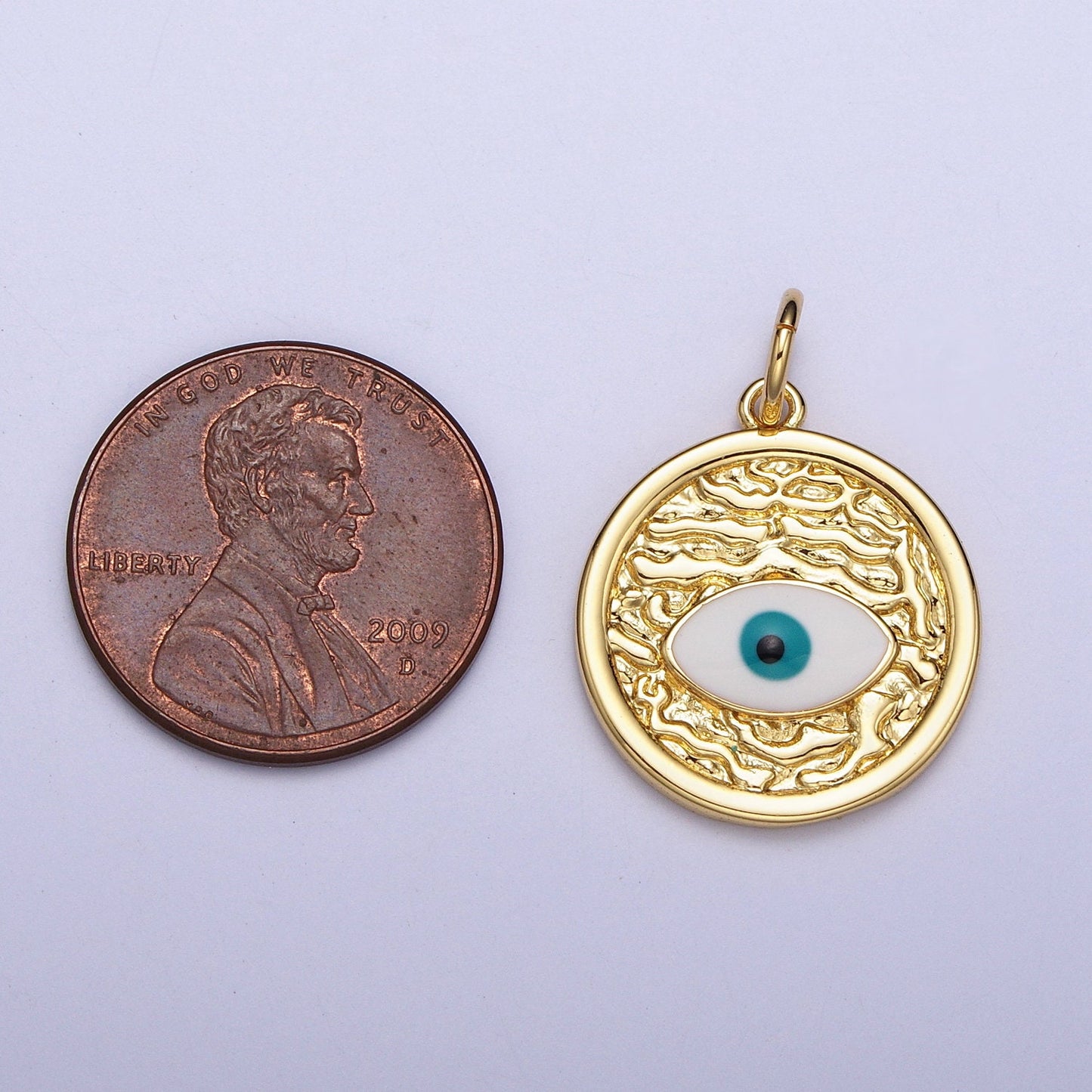 Dainty Medallion Evil Eye Charm 14K Gold Filled Coin Textured Charm for DIY Amulet Charm Fashion Jewelry Necklace Bracelet e457