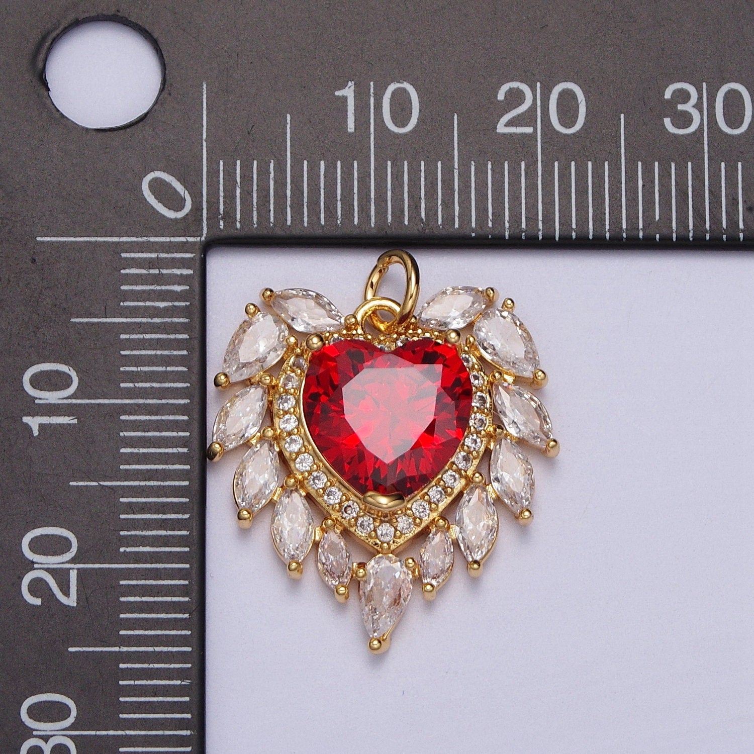 24k Gold Filled Pink, Clear, Green, Red Heart Marquise Teardrop CZ Charm for Colorful Minimalist Jewelry Making Supply | AC005 - AC008