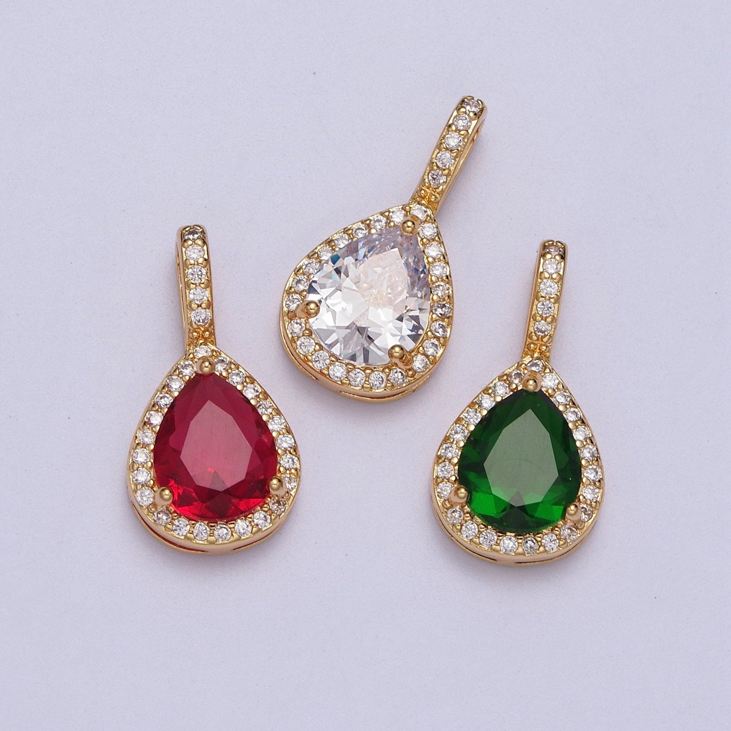 Dainty CZ Teardrop Charm Pear Diamond Pendant in 14k Gold Filled Charm Clear Green Pink CZ Drop Charms for Minimalist Necklace Jewelry AA011
