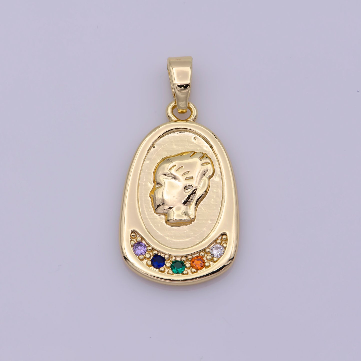 16K Gold Filled Portrait Women Charm Cameo Micro Paved Multicolor CZ Pendant | N501