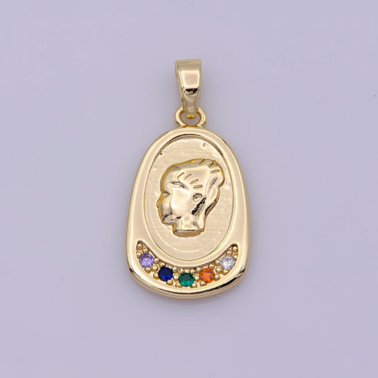 16K Gold Filled Portrait Women Charm Cameo Micro Paved Multicolor CZ Pendant | N501
