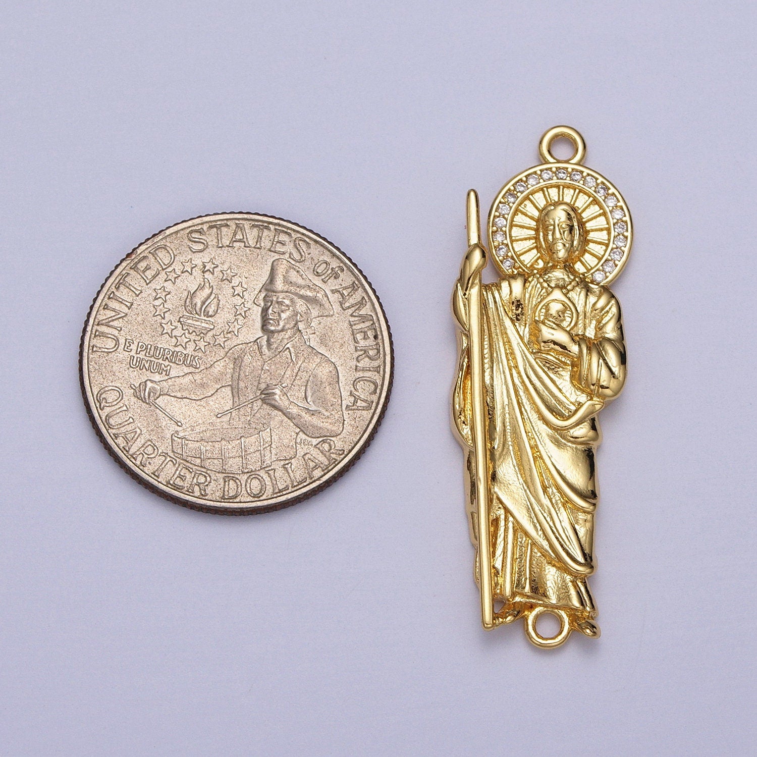 Gold St. Jude Charm Conenctor for Bracelet Component Parts Gold Saint Jude Patron Saint of Hope and Impossible Causes Jewelry Supplies Y673