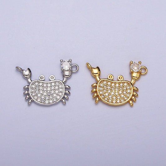24k Gold Filled Crab Charm Connector Silver CZ Micro Pave Crab Link Connector for Necklace Bracelet Under The Sea Animal Charms Y675