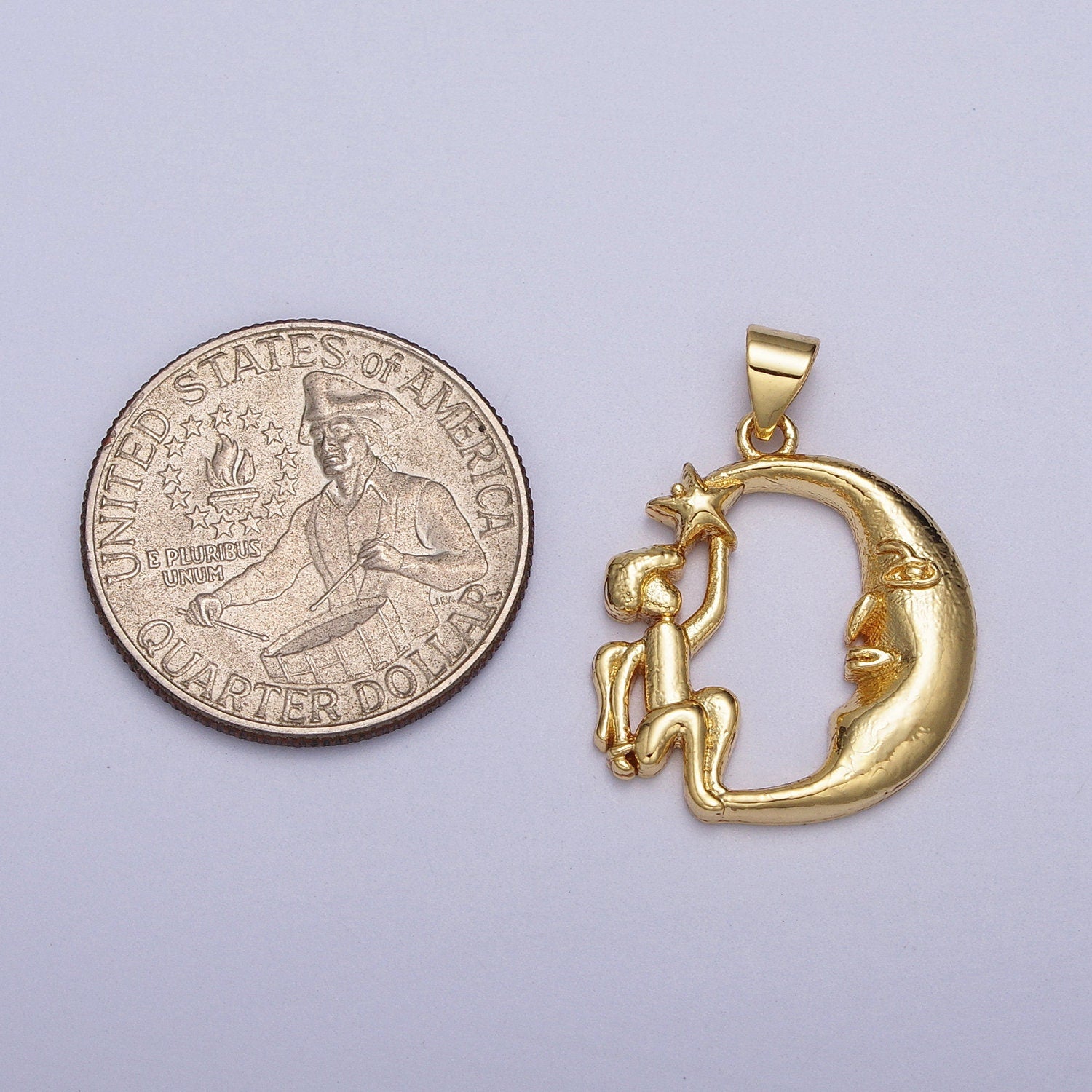 24k Gold Filled Angel Star on the Crescent Moon Pendant in Gold & Silver | AA002 A003