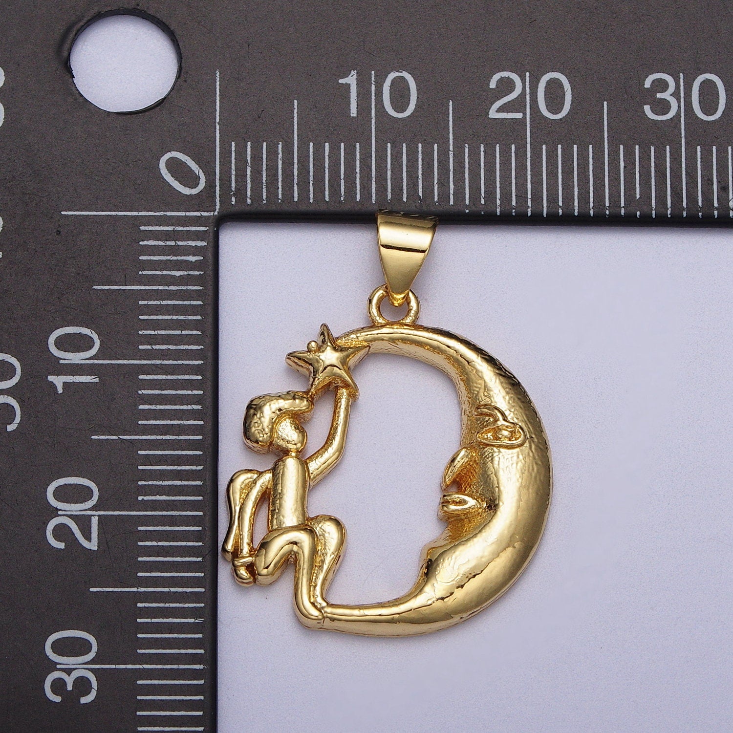 24k Gold Filled Angel Star on the Crescent Moon Pendant in Gold & Silver | AA002 A003
