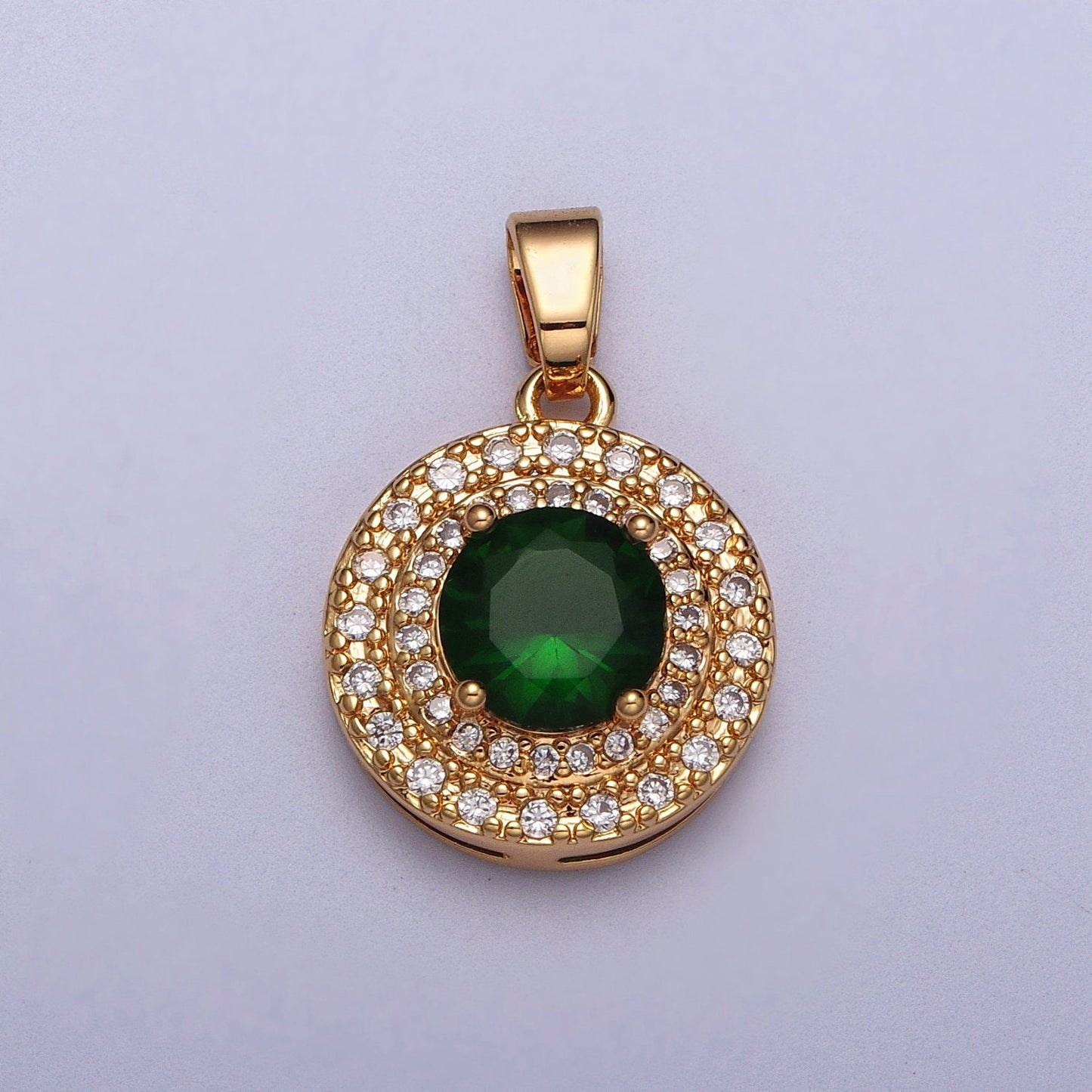 Circle Solitaire Clear, Red, Blue, Green CZ Charm Micro Paved Round Gold Pendant For Minimalist Jewelry Dangle Charm AA014