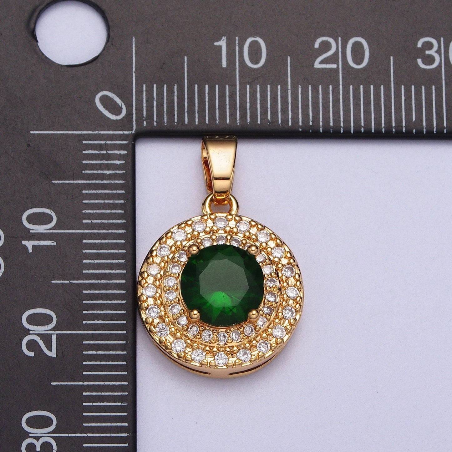 Circle Solitaire Clear, Red, Blue, Green CZ Charm Micro Paved Round Gold Pendant For Minimalist Jewelry Dangle Charm AA014