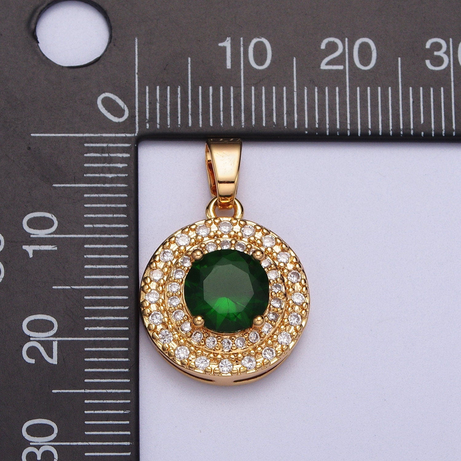Circle Solitaire Clear, Red, Blue, Green CZ Charm Micro Paved Round Gold Pendant For Minimalist Jewelry Dangle Charm AA014