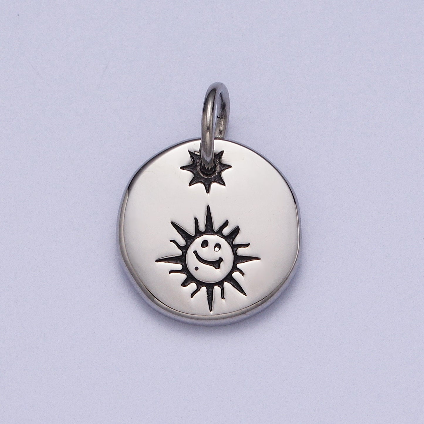 Cute Stainless Steel Celestial Happy Face Morning Sun Silver Charm for Bracelet Necklace Component P-615