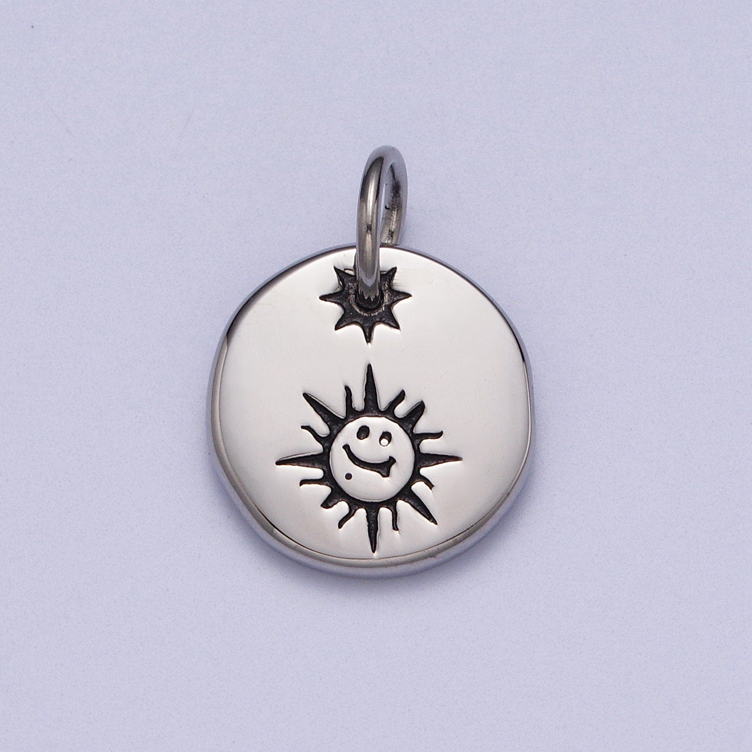 Cute Stainless Steel Celestial Happy Face Morning Sun Silver Charm for Bracelet Necklace Component P-615