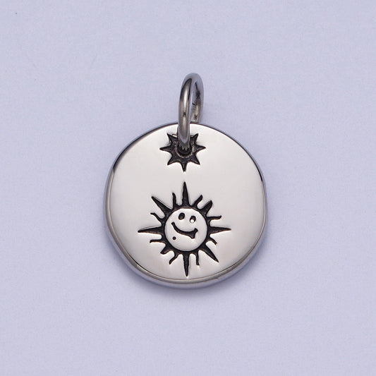 Cute Stainless Steel Celestial Happy Face Morning Sun Silver Charm for Bracelet Necklace Component P-615