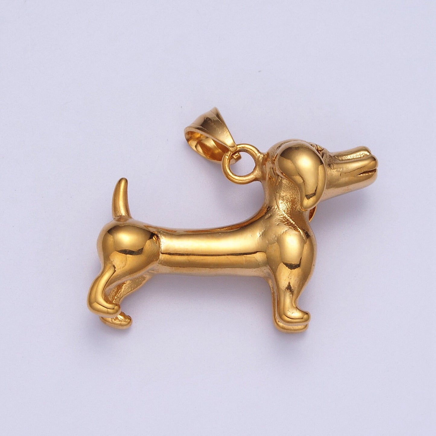 3D Gold Dachshund Sausage Dog Pendant Necklace Stainless Steel Dog Charm for Necklace Bracelet Component J-422