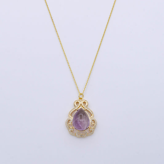 Natural Amethyst Pendant Necklace Tear Drop Vintage Charm for Women Minimalist Jewelry for Christmas Gift Idea for Mom Grandma Aunty