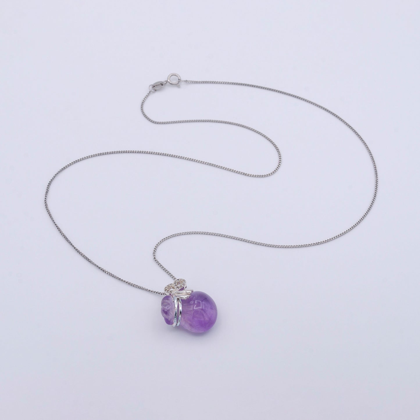 Purple Amethyst Money Bag Necklace 925 Sterling Silver Chain Lucky Money Bag Charm Cubic Zirconia for Minimalist Jewelry Gift Idea Christmas