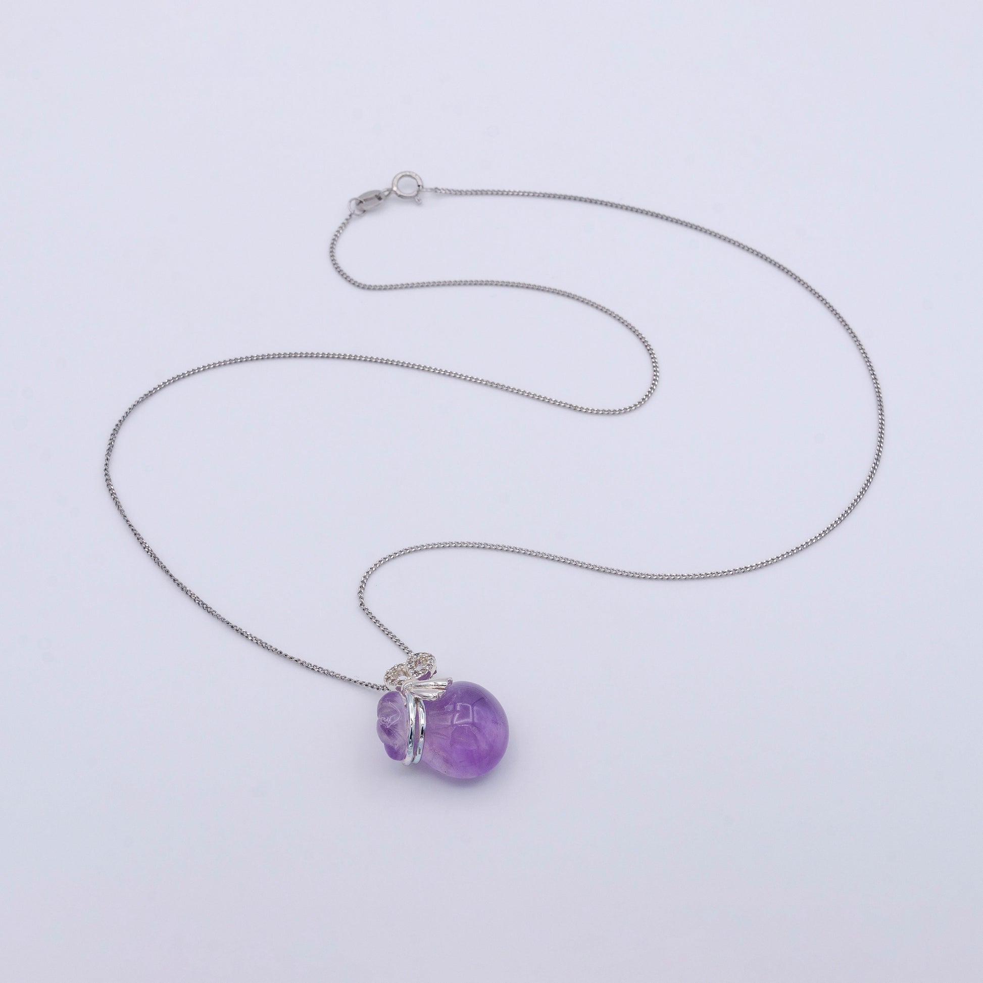 Purple Amethyst Money Bag Necklace 925 Sterling Silver Chain Lucky Money Bag Charm Cubic Zirconia for Minimalist Jewelry Gift Idea Christmas