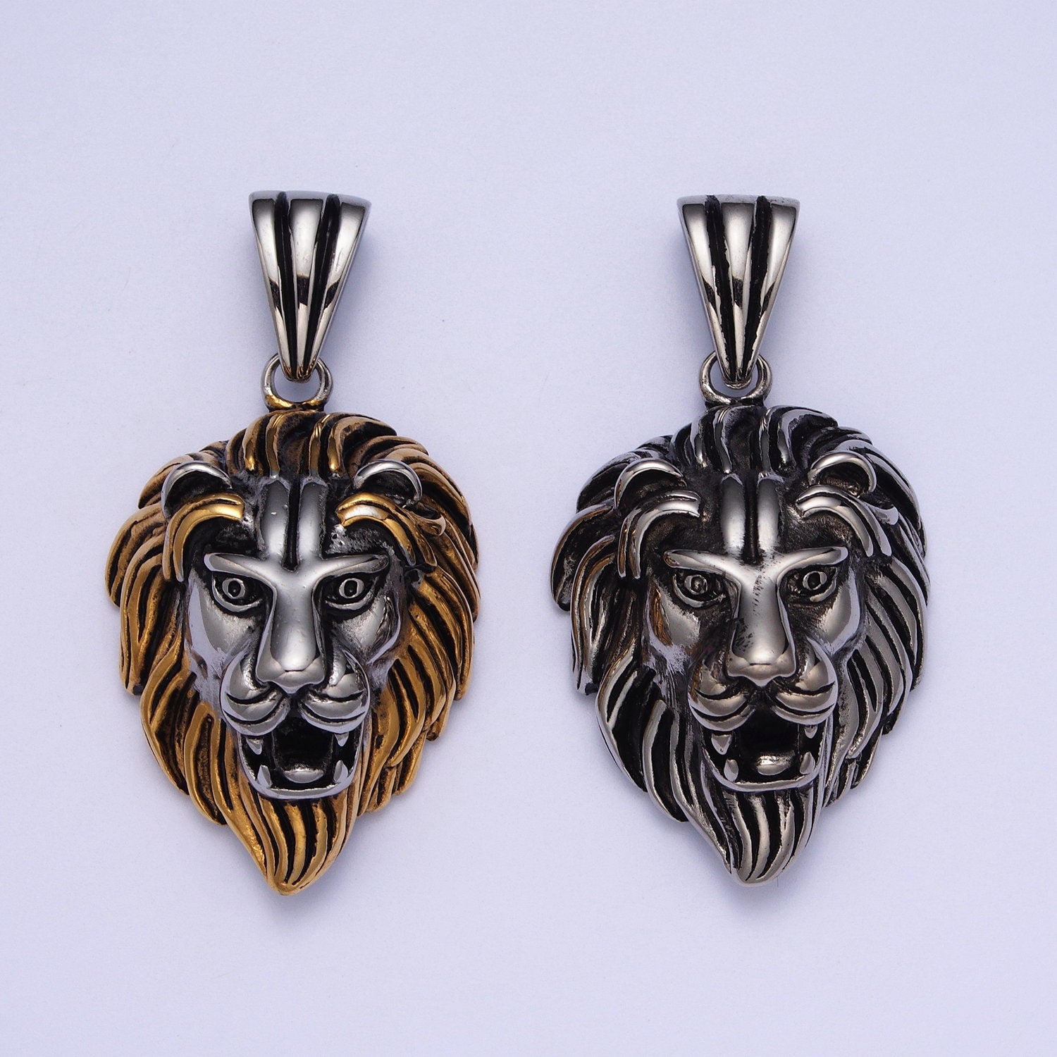 Gold Lion Pendant King of The Jungle Charm Head Animal Pendant Heavy Duty Hard 3D Pendant for Men Jewelry J-455