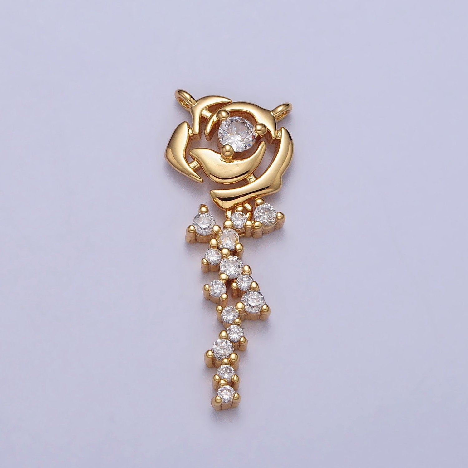 Dainty Gold Rose Flower Charm Connector Micro pave rose CZ Link Connector for Necklace Component Jewelry Making Supply Y-708