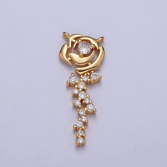 Dainty Gold Rose Flower Charm Connector Micro pave rose CZ Link Connector for Necklace Component Jewelry Making Supply Y-708