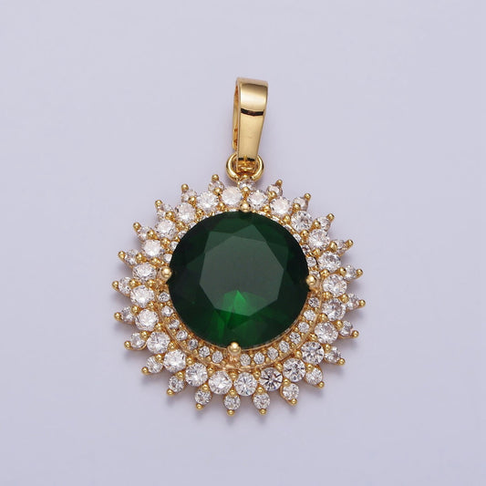 Celestial Jewelry - Gold Sun Necklace Pendant Emerald Green Cubic Zirconia Sun Burst Necklace Charm Statement Layering Necklace Supply AA075