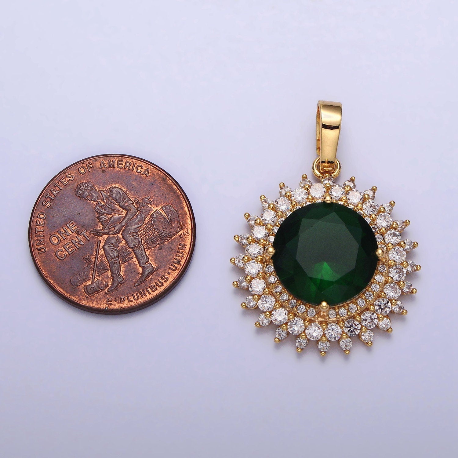 Celestial Jewelry - Gold Sun Necklace Pendant Emerald Green Cubic Zirconia Sun Burst Necklace Charm Statement Layering Necklace Supply AA075