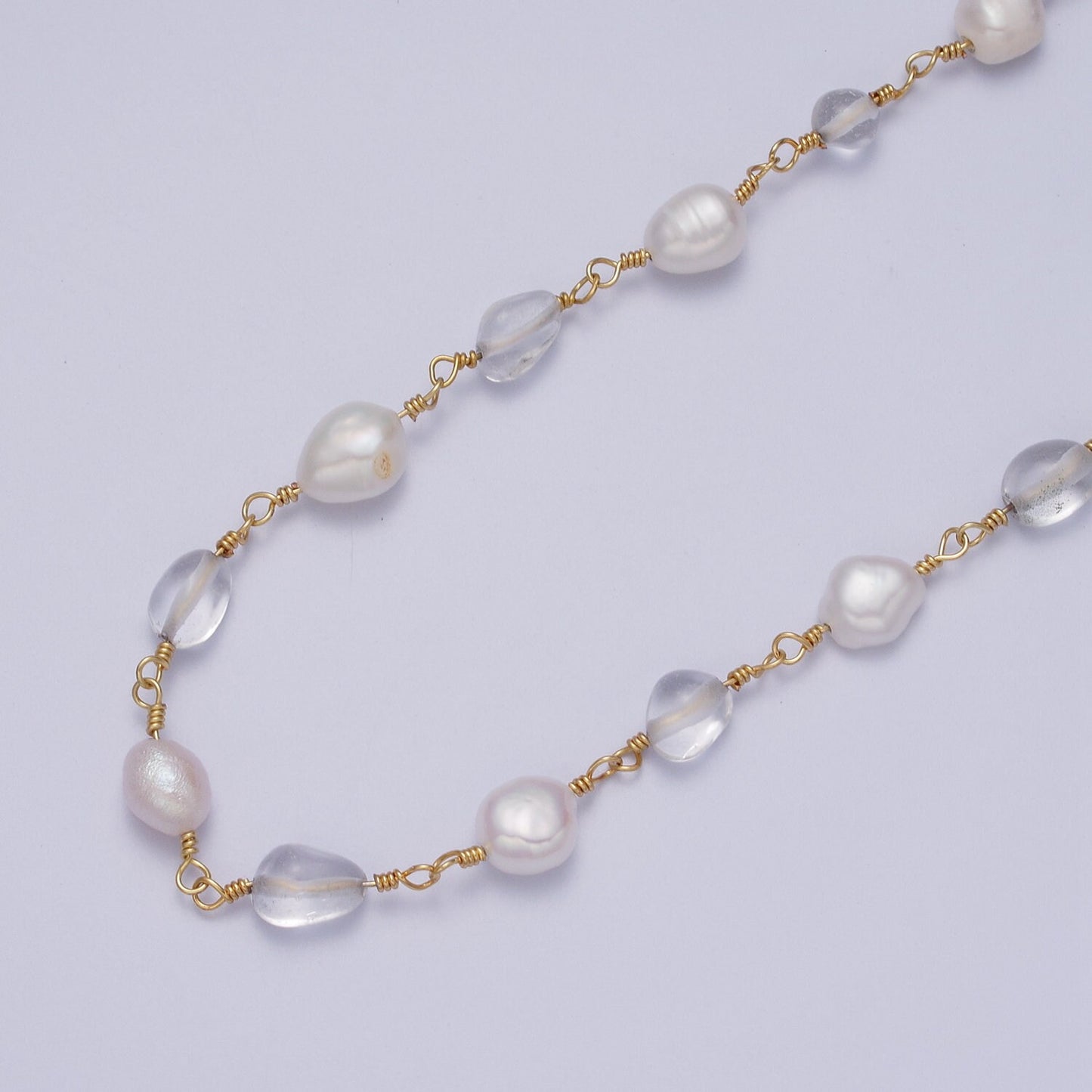 Chunky Gold Pearl Gemstone Rose Quartz, Amethyst, Citrine, Moonstone Wire Wrapped Rosary Chain for Jewelry Making Supply ROLL-1013