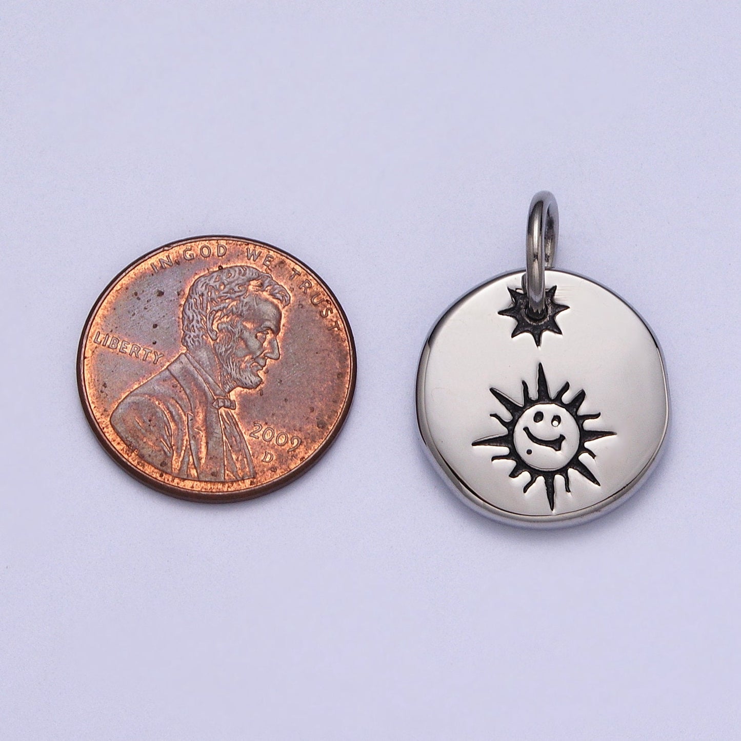 Cute Stainless Steel Celestial Happy Face Morning Sun Silver Charm for Bracelet Necklace Component P-615