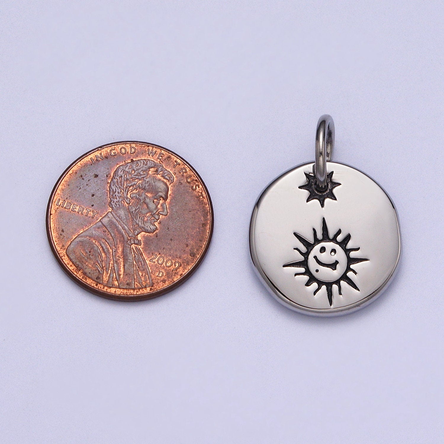 Cute Stainless Steel Celestial Happy Face Morning Sun Silver Charm for Bracelet Necklace Component P-615