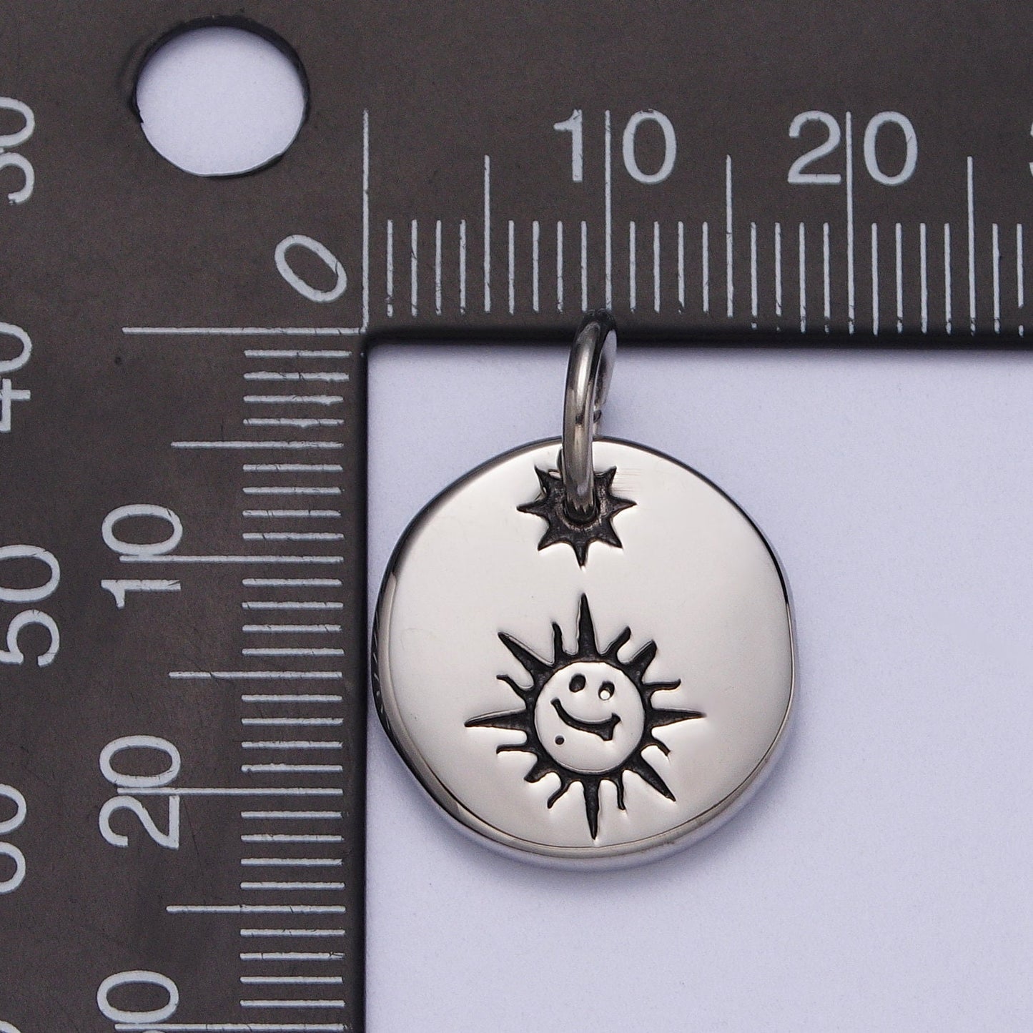 Cute Stainless Steel Celestial Happy Face Morning Sun Silver Charm for Bracelet Necklace Component P-615