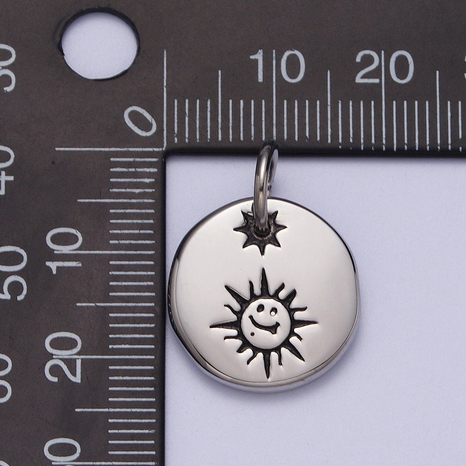 Cute Stainless Steel Celestial Happy Face Morning Sun Silver Charm for Bracelet Necklace Component P-615