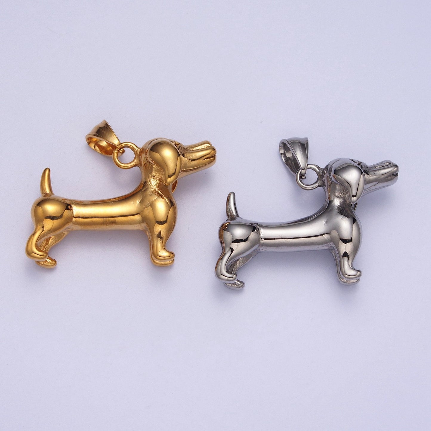 3D Gold Dachshund Sausage Dog Pendant Necklace Stainless Steel Dog Charm for Necklace Bracelet Component J-422