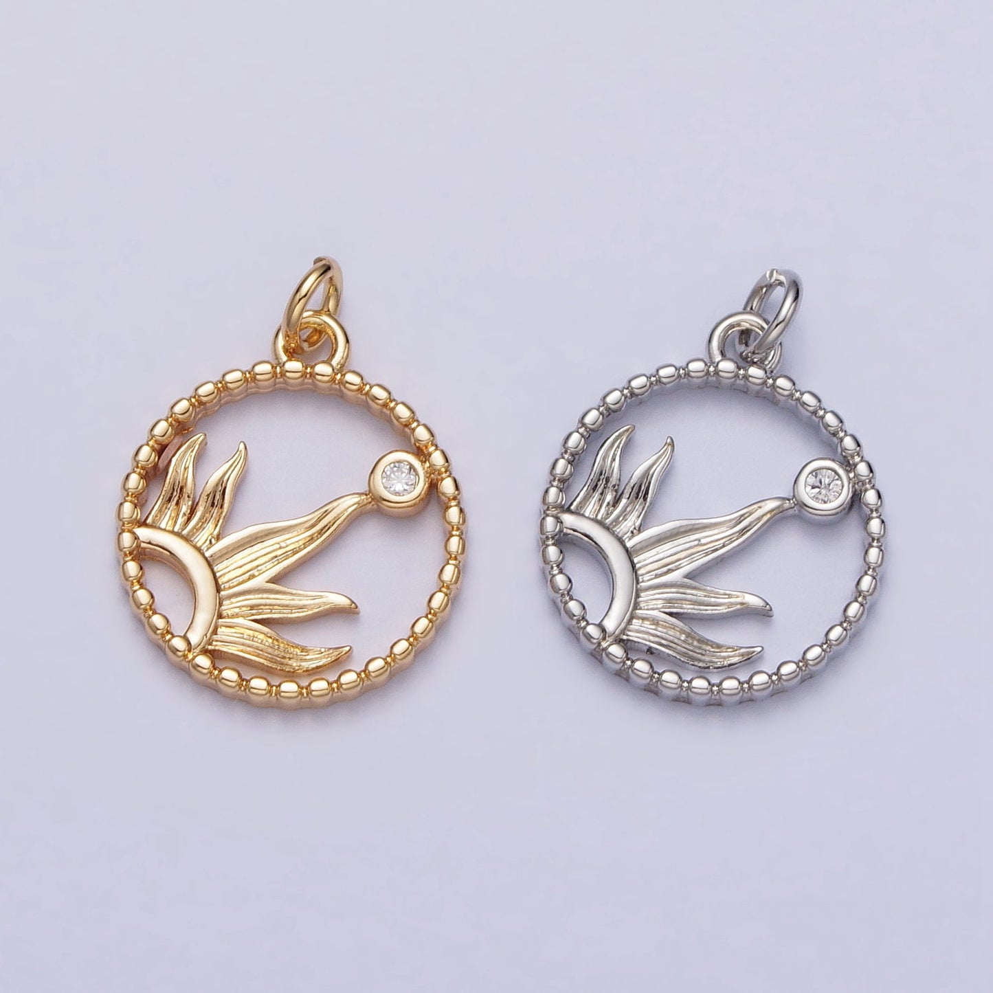 Dainty Sunshine Charm 16K Gold Filled Sun rays pendant, Silver Sun Charm Celestial Jewelry for Bracelet Necklace Component AC270