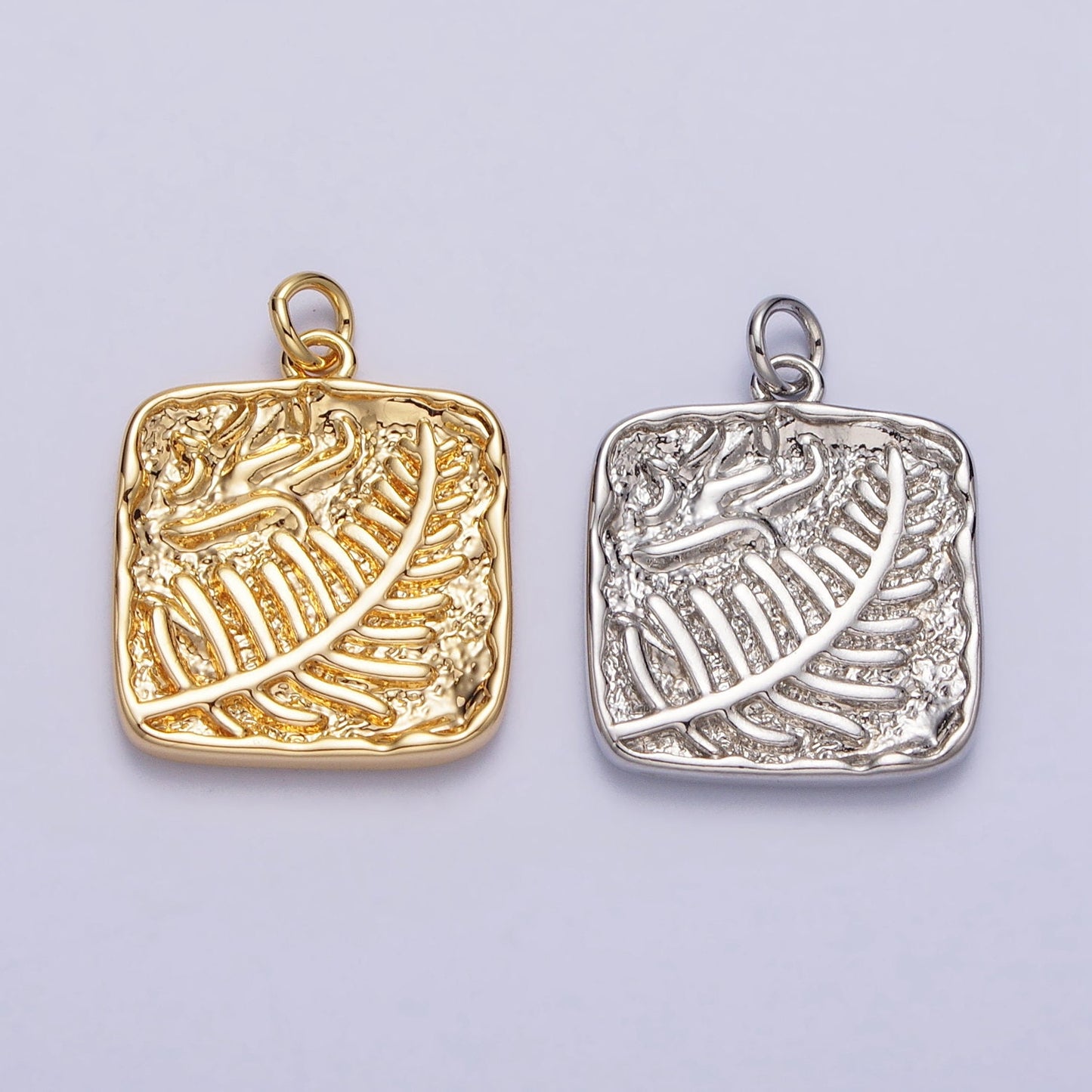 16K Gold Filled Palm Leaf Engraved Square Minimalist Charm | A780