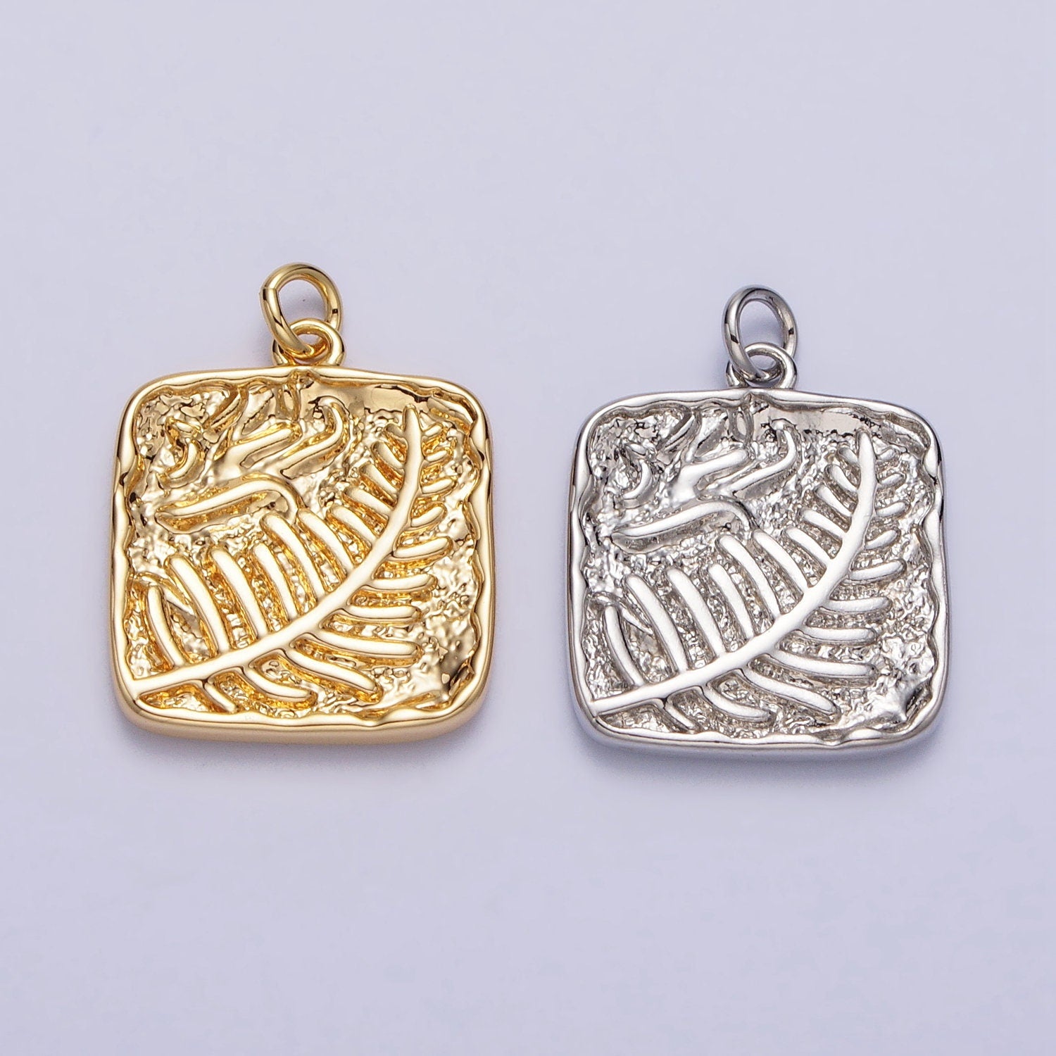 16K Gold Filled Palm Leaf Engraved Square Minimalist Charm | A780