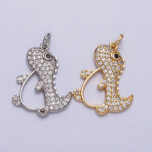 18K Gold Filled Dinosaur Charm Baby Dino TRex Charm Cz Silver Charms for Necklace Bracelets Component AC273