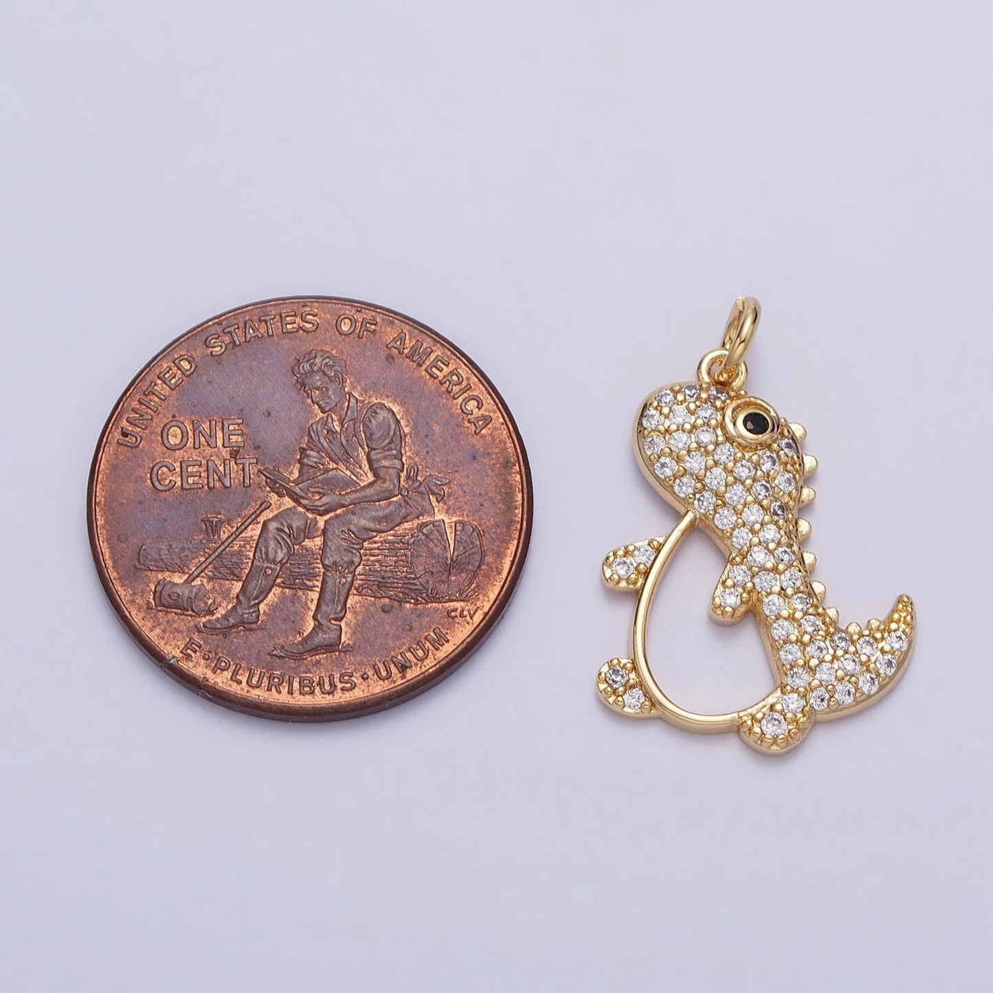18K Gold Filled Dinosaur Charm Baby Dino TRex Charm Cz Silver Charms for Necklace Bracelets Component AC273