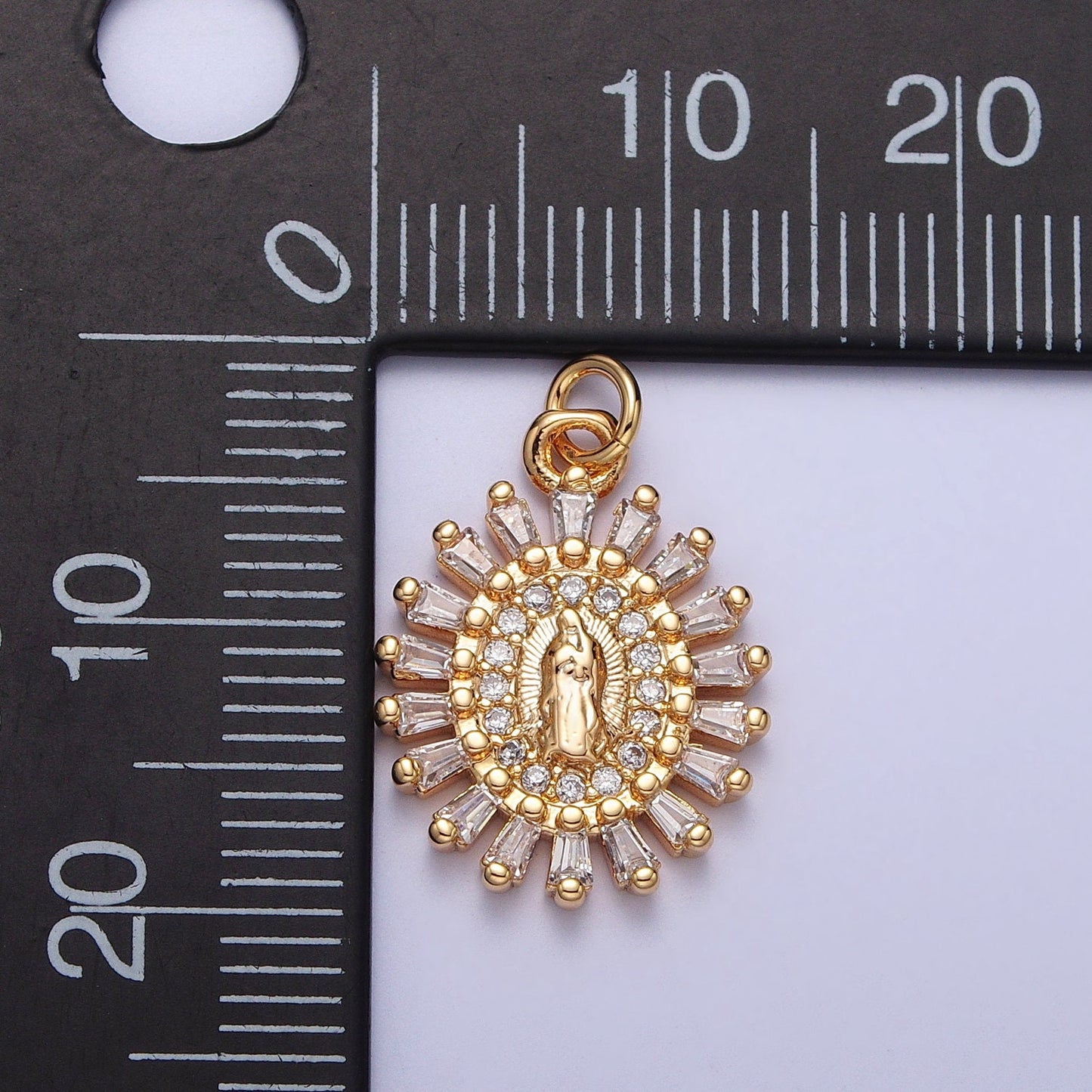 16K Gold Plated Our Lady of Guadalupe Charm Virgin Mary Lady of Lourdes Catholic Bijoux Sunburst Baguette CZ Charm Silver ac262