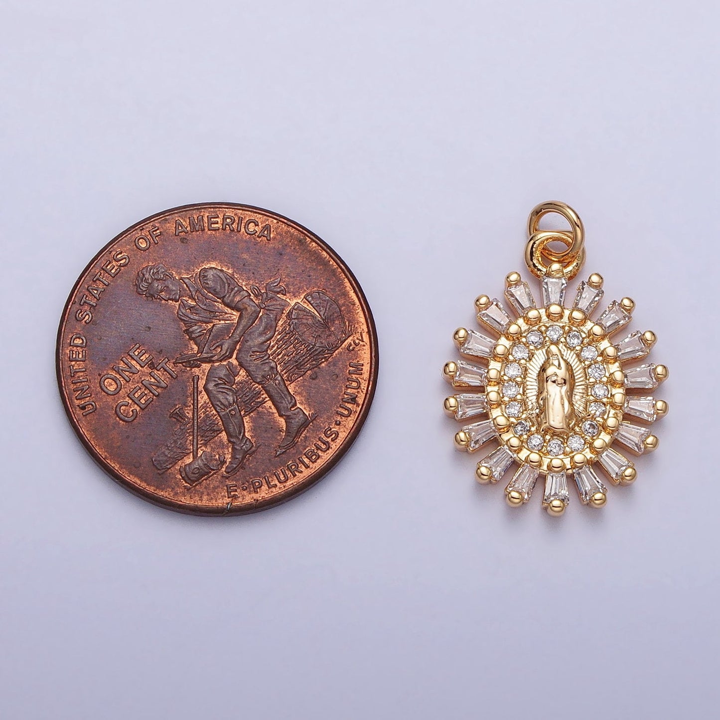 16K Gold Plated Our Lady of Guadalupe Charm Virgin Mary Lady of Lourdes Catholic Bijoux Sunburst Baguette CZ Charm Silver ac262