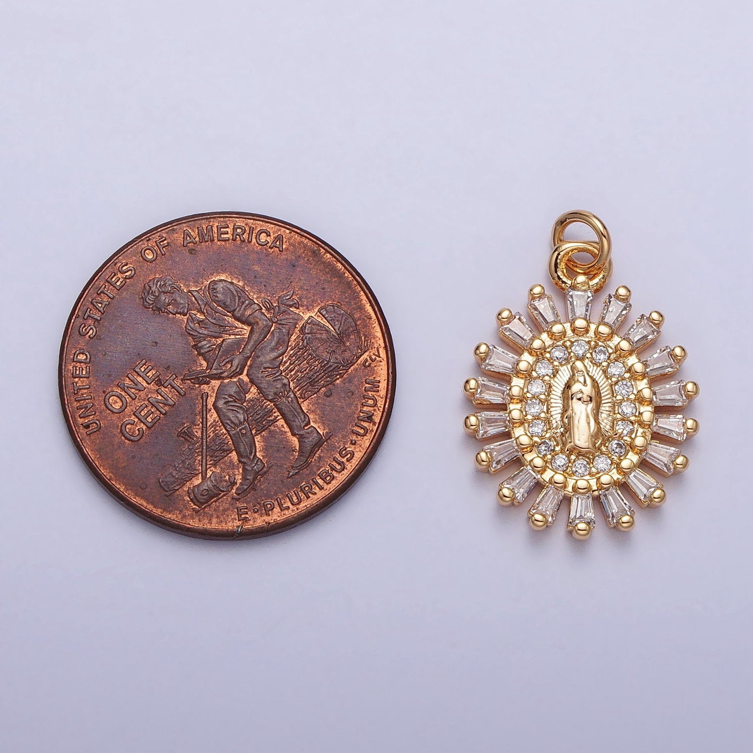 16K Gold Plated Our Lady of Guadalupe Charm Virgin Mary Lady of Lourdes Catholic Bijoux Sunburst Baguette CZ Charm Silver ac262