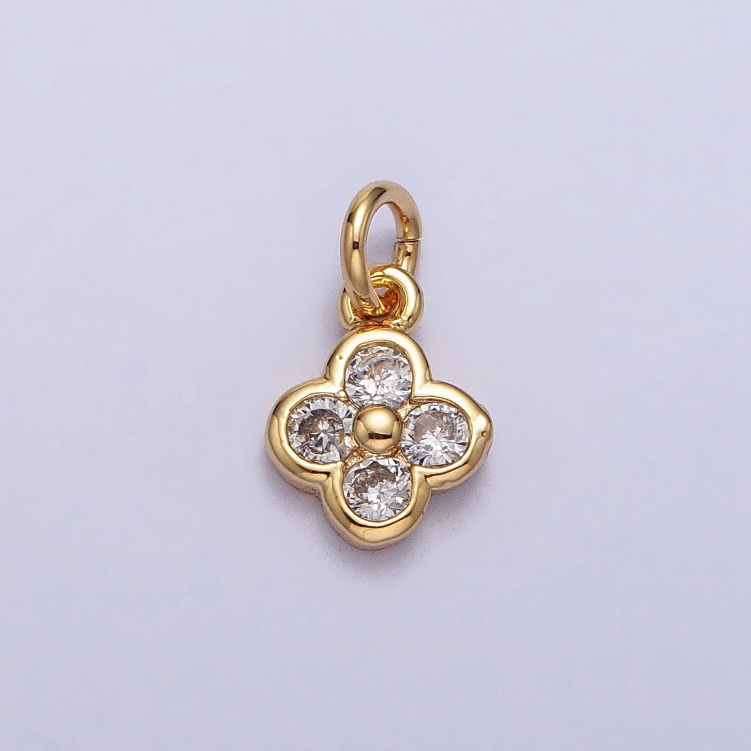 Mini Gold Tiny Clover Charm, CZ Micro Pave Clover Charm, Zirconia Charms, Silver Clover Beads, Gold Plated Findings AC260